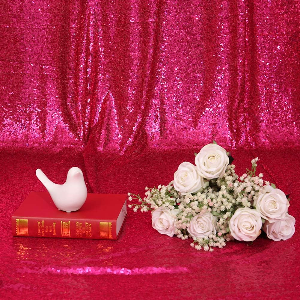 Eternal Beauty Hot Pink Sequin Backdrop, 7x7 Ft Glitter Background Curtains for Shimmer Photography Party Wedding Birthday Back Drop Decor