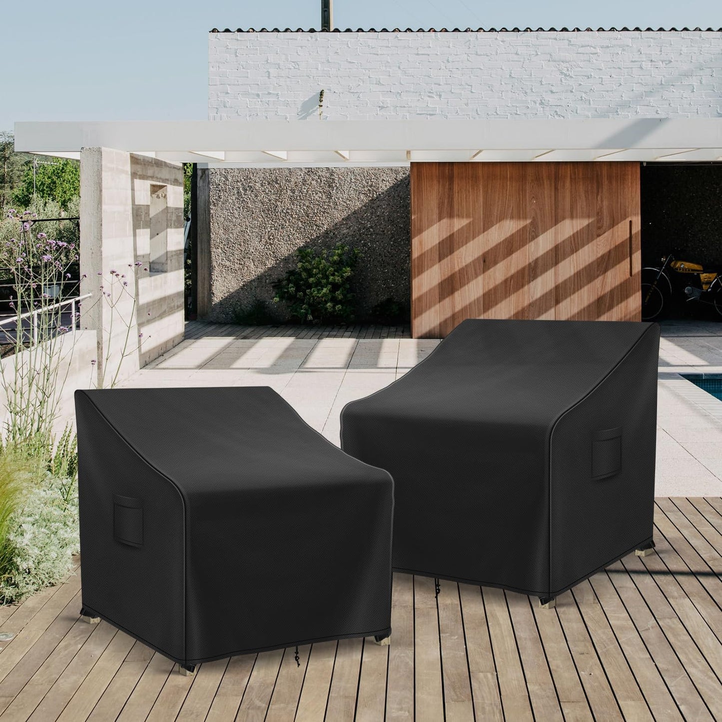 Patio Furniture Covers Waterproof for Chairs, Lawn Outdoor Chair Covers 2 Pack, Patio Chair Covers for Outdoor Furniture Fits up to 26W x 25D x 34H inches, Black