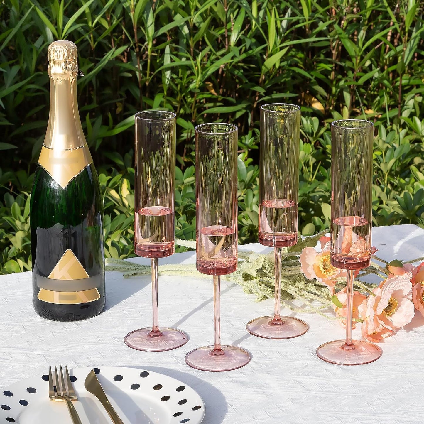 50 PCS Pink Champagne Flutes Plastic 5.4 OZ Clear Acrylic Champagne Flutes Sparkling Wine Glasses Wedding Table Decorations Reusable For Valentines Toasting Engagement Party Supplies (Pink, 50 Pack)