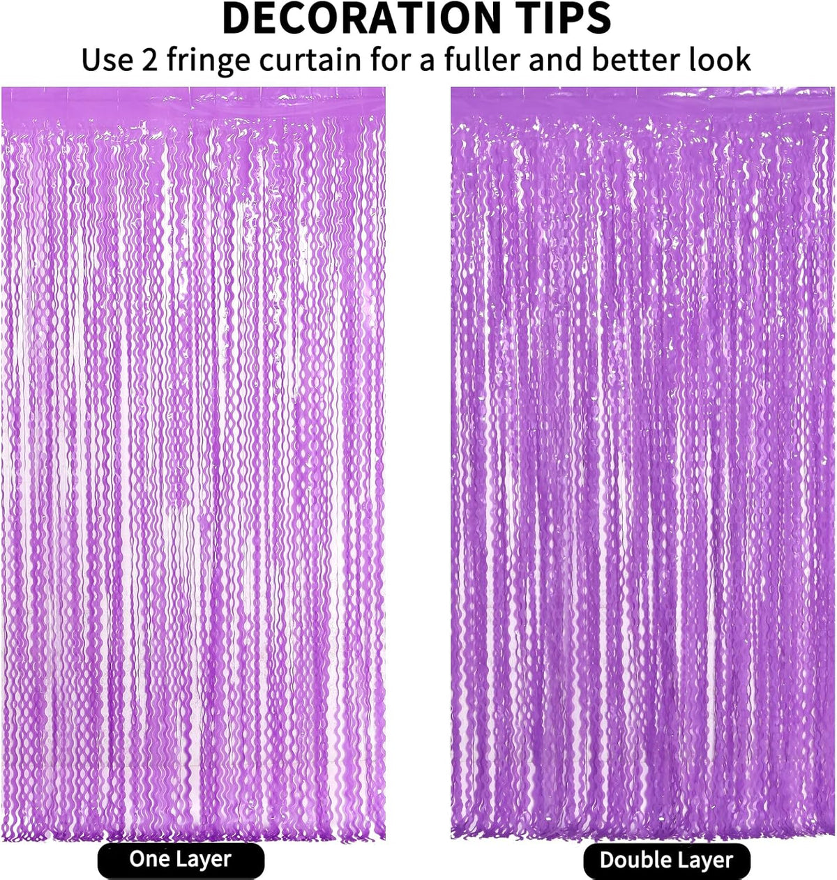 4 Pack Wavy Purple Metallic Tinsel Foil Fringe Curtains - 3.3x6.6 Feet Party Streamer Halloween Decor Foil Curtain Backdrop Holiday Celebration Party Decorations