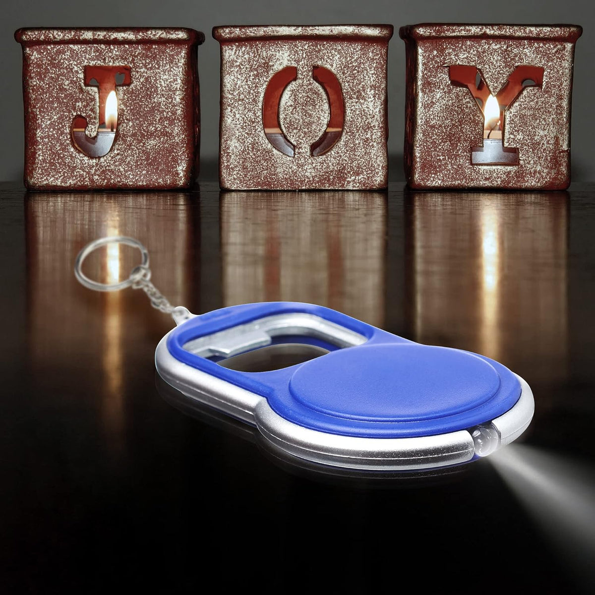 Bottle Opener & LED Keychains Set of 10, Bulk Pack - Perfect for Tradeshows, Party Favors, Other Events - Blue