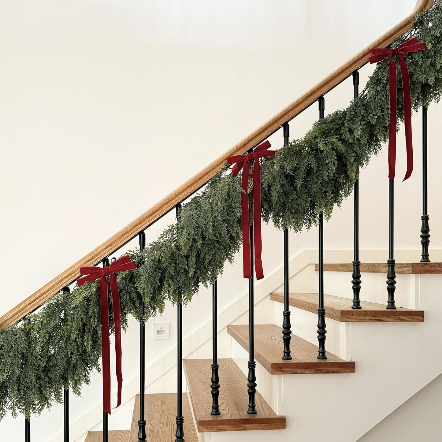 2Pcs 9FT Christmas Cedar Garland Artificial Real Touch Thickness Realistic Greenery Pine Garland for Mantle Fireplace Outdoor Indoor Christmas Decorations