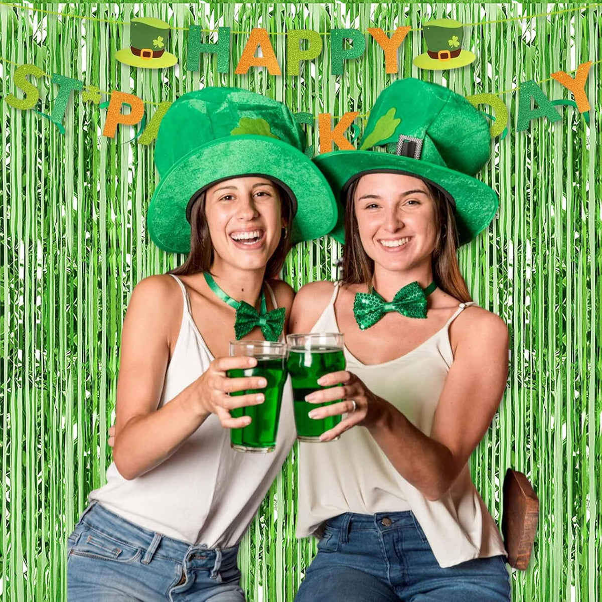 6 Pack Light Green Foil Fringe Curtains Backdrop, 3.28 x 8.2 Ft Metallic Streamers Tinsel Curtains Background for Photo Booth, Birthday, Weddings, Carnivals, Graduation, Themed Party Decorations