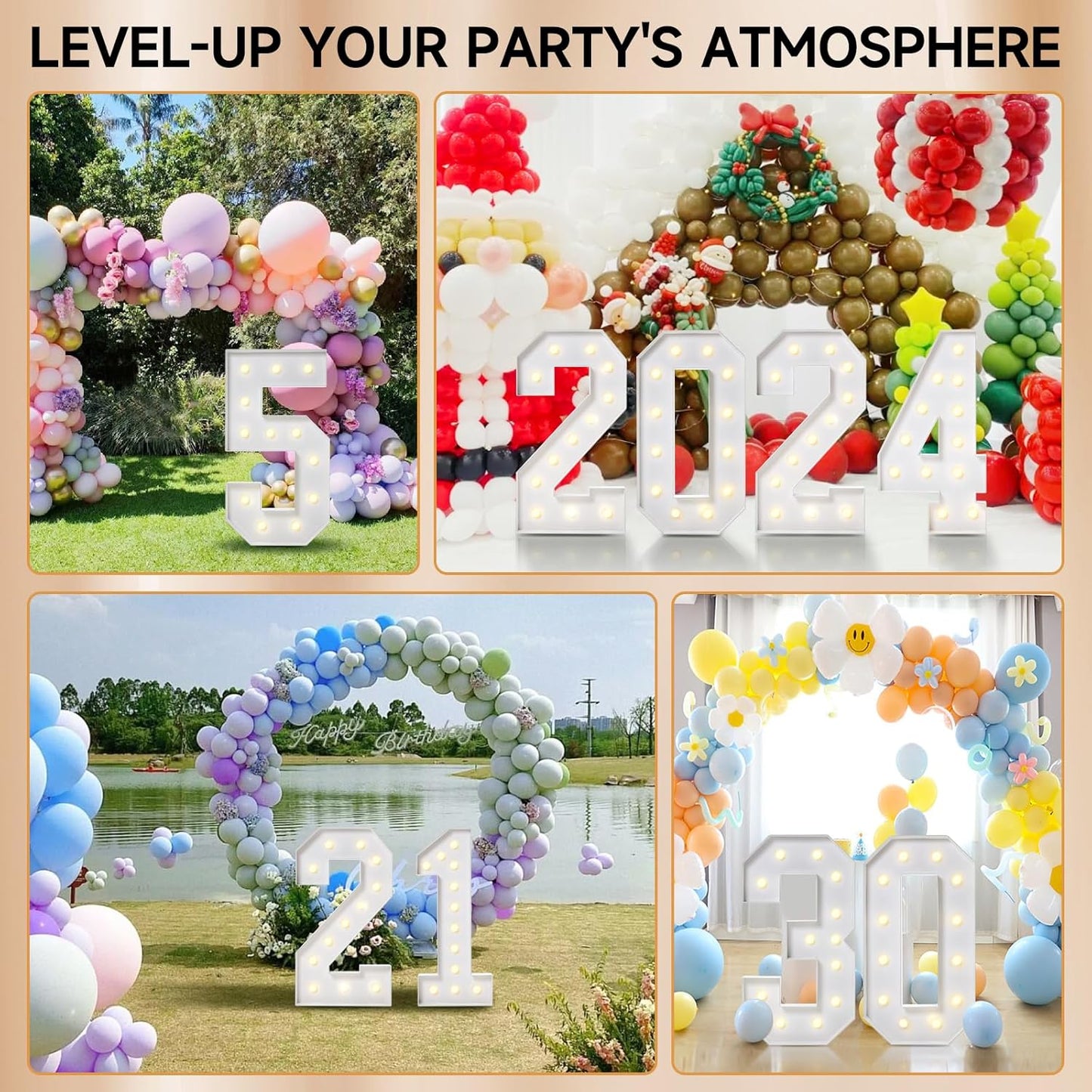 4FT Marquee Numbers, Large Light Up Numbers 2 for 2nd 21st 25th Birthday Party Decorations, Giant Light Up Number for 2025 Graduation Prom Decor, 4 Feet Number 2 w/Lights DIY Kit
