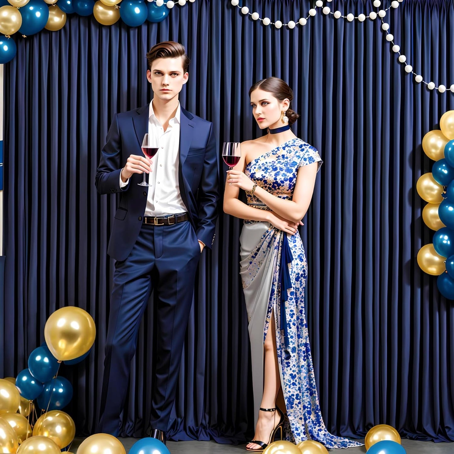 30 ft x 10 ft Wrinkle Free Navy Blue Backdrop Curtain for Parties,Polyester Photo Backdrop Drapes, Thick Background 6 Panels 5ft x 10ft for Baby Shower Wedding Birthday Party Backdrop Stand
