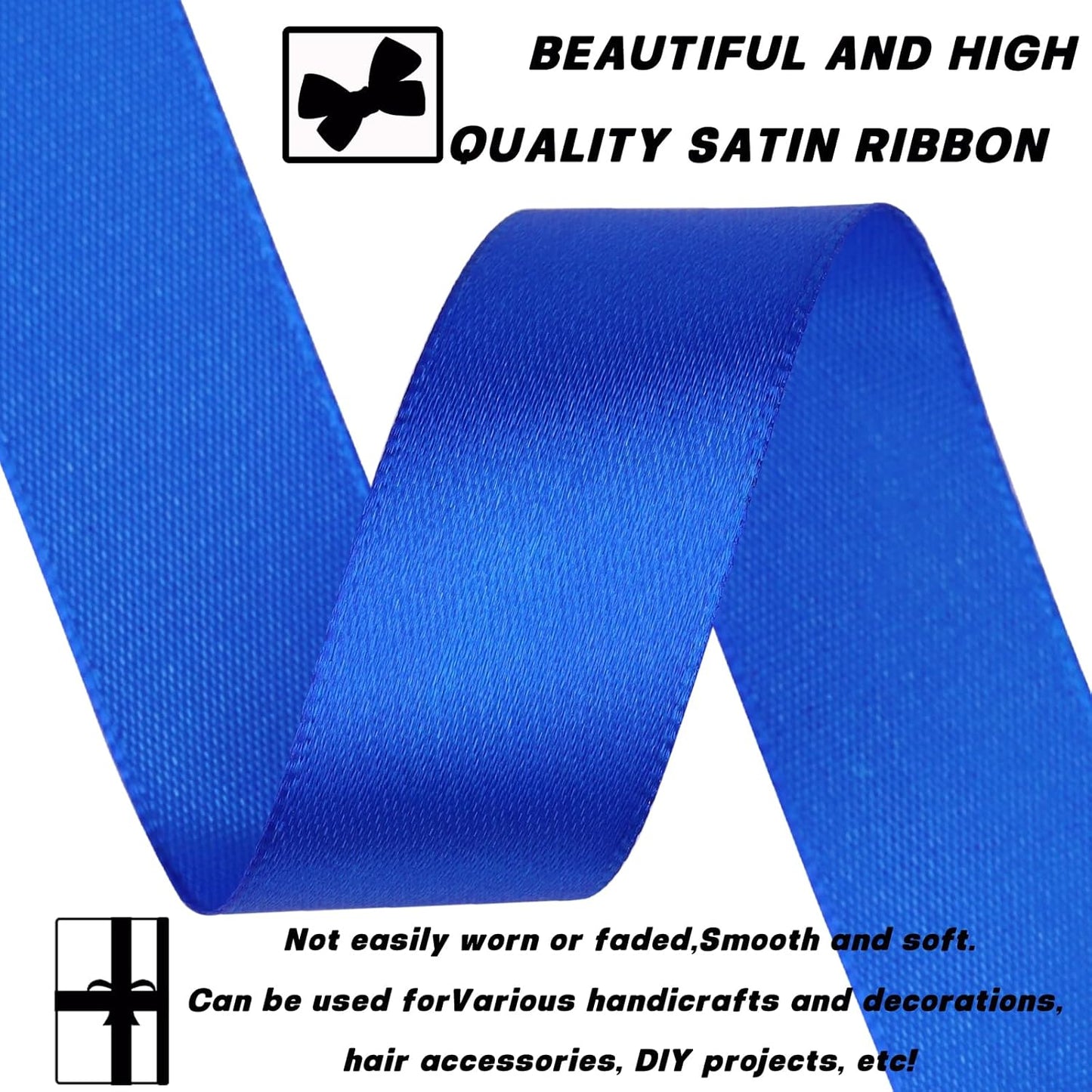 Blue Ribbon 7/8 Inch 30 Yards Satin Craft Ribbon for Handmade Roses, Gift Wrapping, Timeless Flower, Bouquets, Wedding and Party Decoration