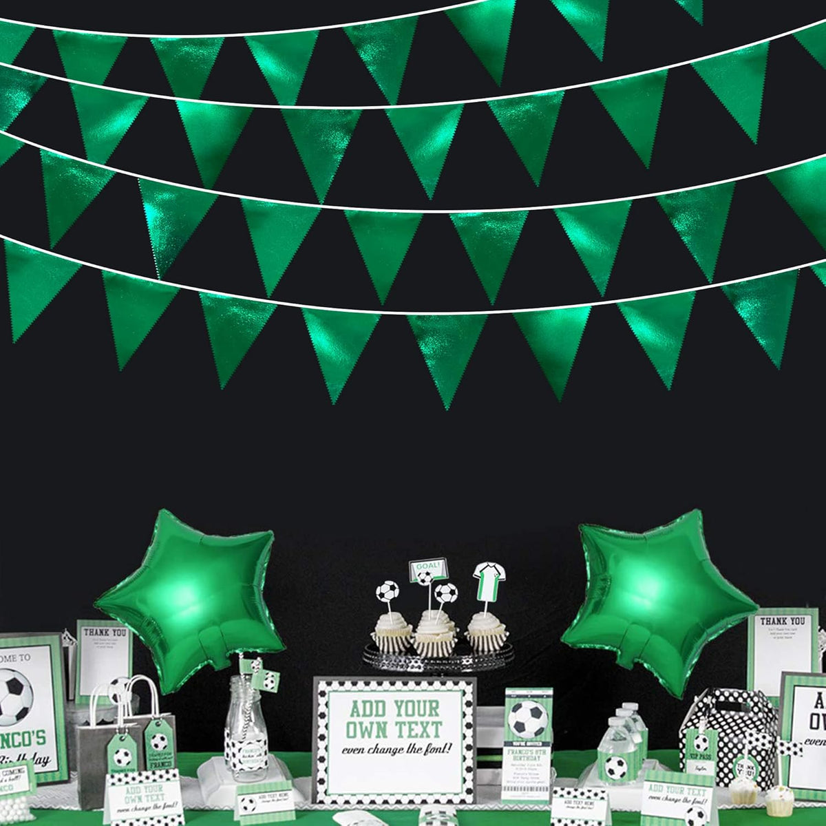 Green Party Decorations Triangle Pennant Banner Flag Dark Green Metallic Fabric Bunting Garland for Graduation Wedding Bridal Shower Birthday Baby Shower Holiday Retirement Game Party Supplies