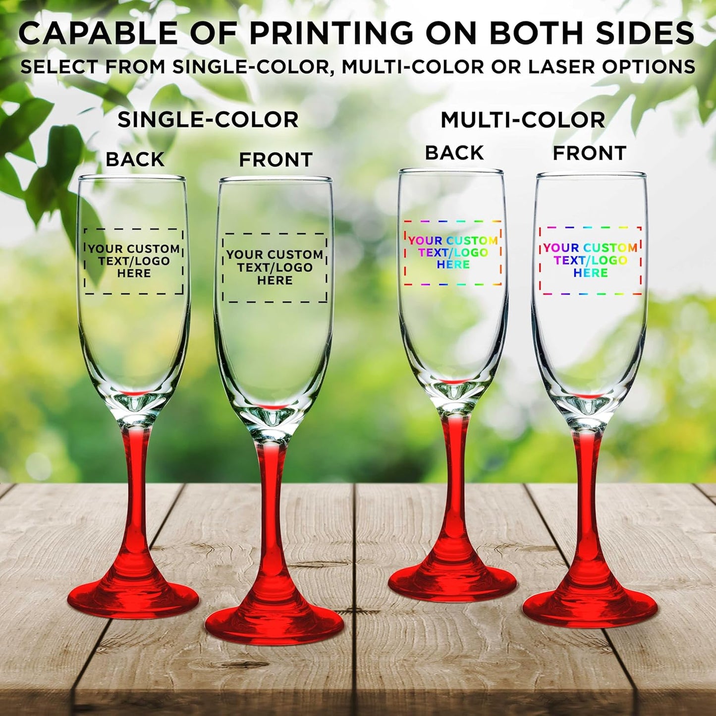 DISCOUNT PROMOS Custom Premiere Champagne Flutes 6.25 oz. Set of 10, Personalized Bulk Pack - Elegant Drinkware for Weddings, Events, & Promotional Gifts - Red