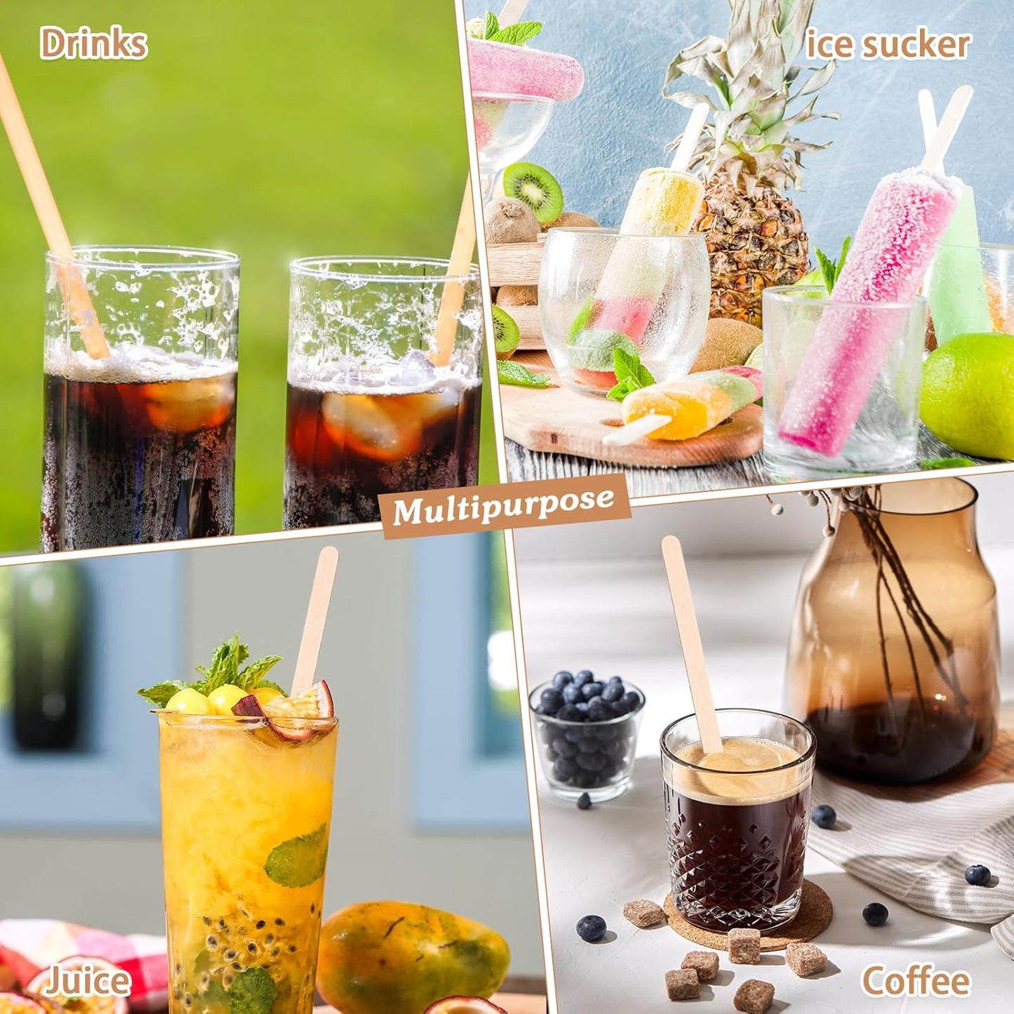 Meanplan 3000 Pcs Wooden Coffee Stirrers 7.5 Inch Disposable Stir Sticks Birch Wood Coffee Stirring Sticks Bar Long Cocktail Drink Stirrers with Round Ends for Hot Chocolate Tea Beverages