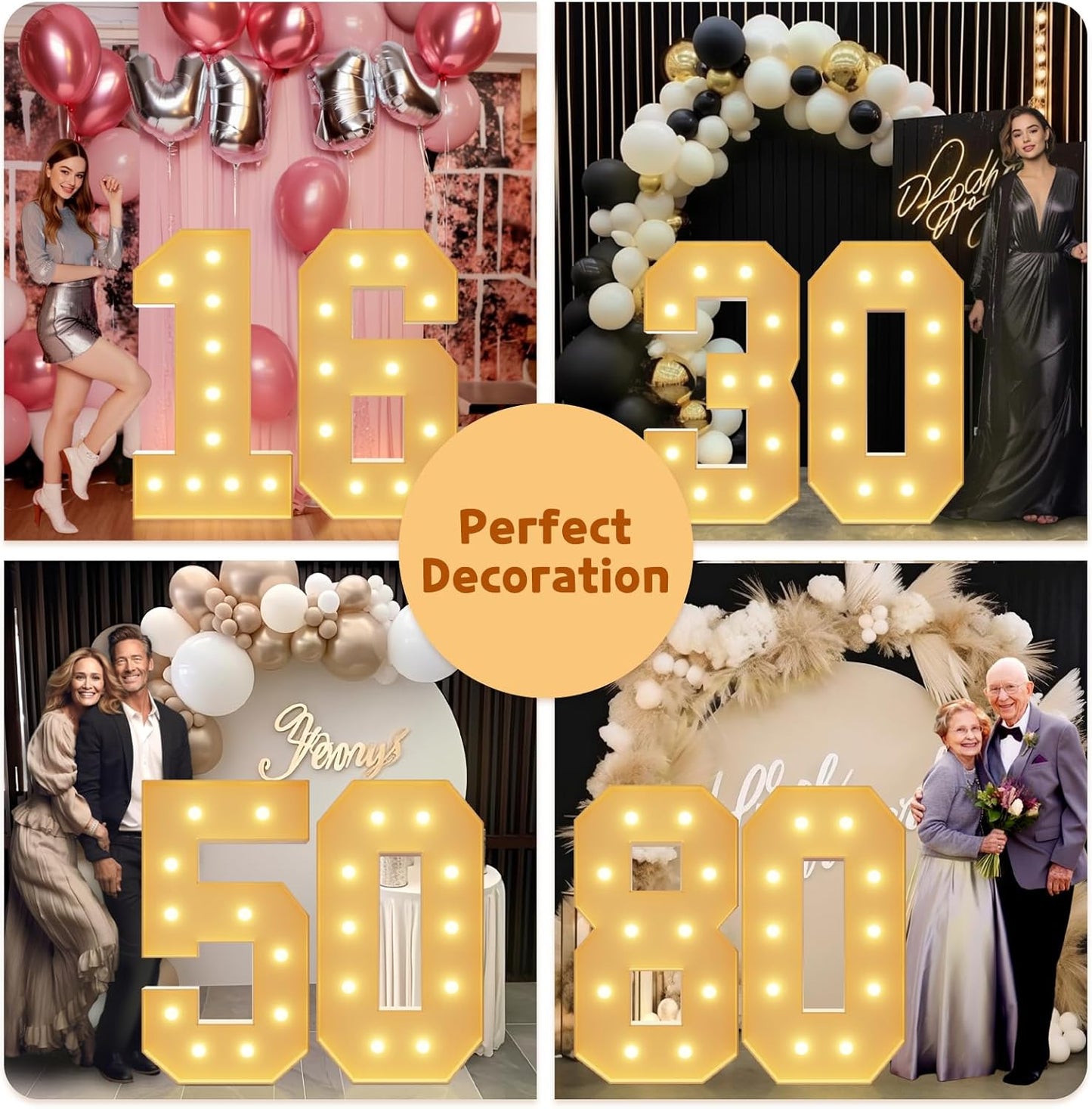 imprsv 4FT Light Up Numbers, Marquee Numbers 30th Birthday Decorations for Women, Men Foam Board Anniversary Party Decorations Arch Kit (DIY)