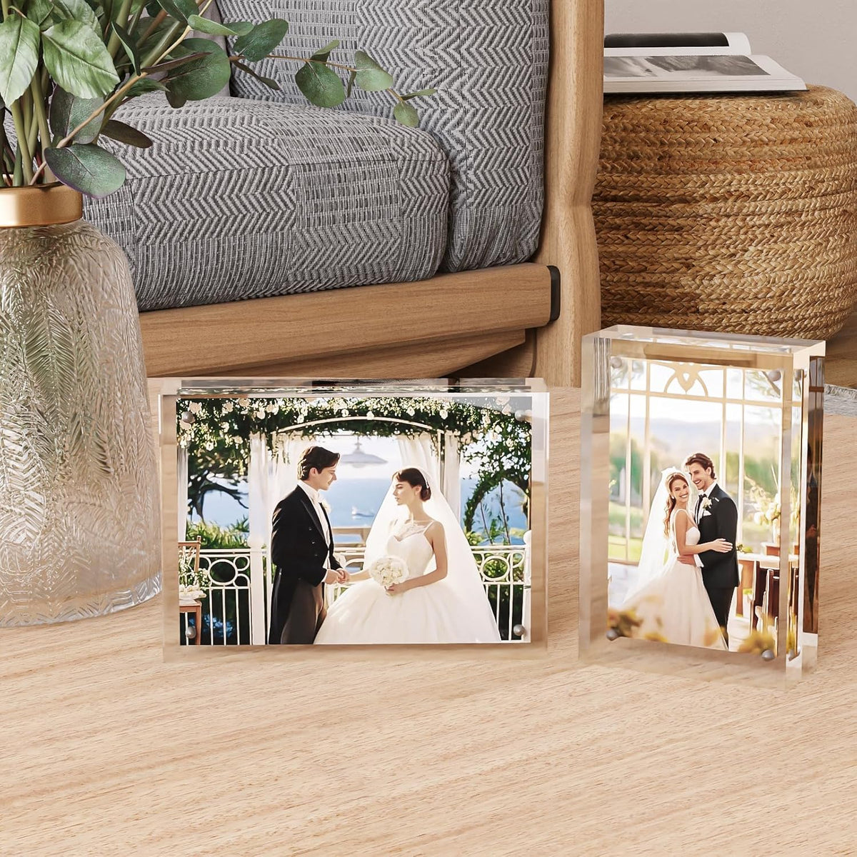 Egofine Acrylic Frames 6 Pack, 4x6 and 5x7 Combinations, 20mm Thicker Frameless Clear Picture Frames, Double Sided Magnetic Picture Frames, Free Standing Desktop Display