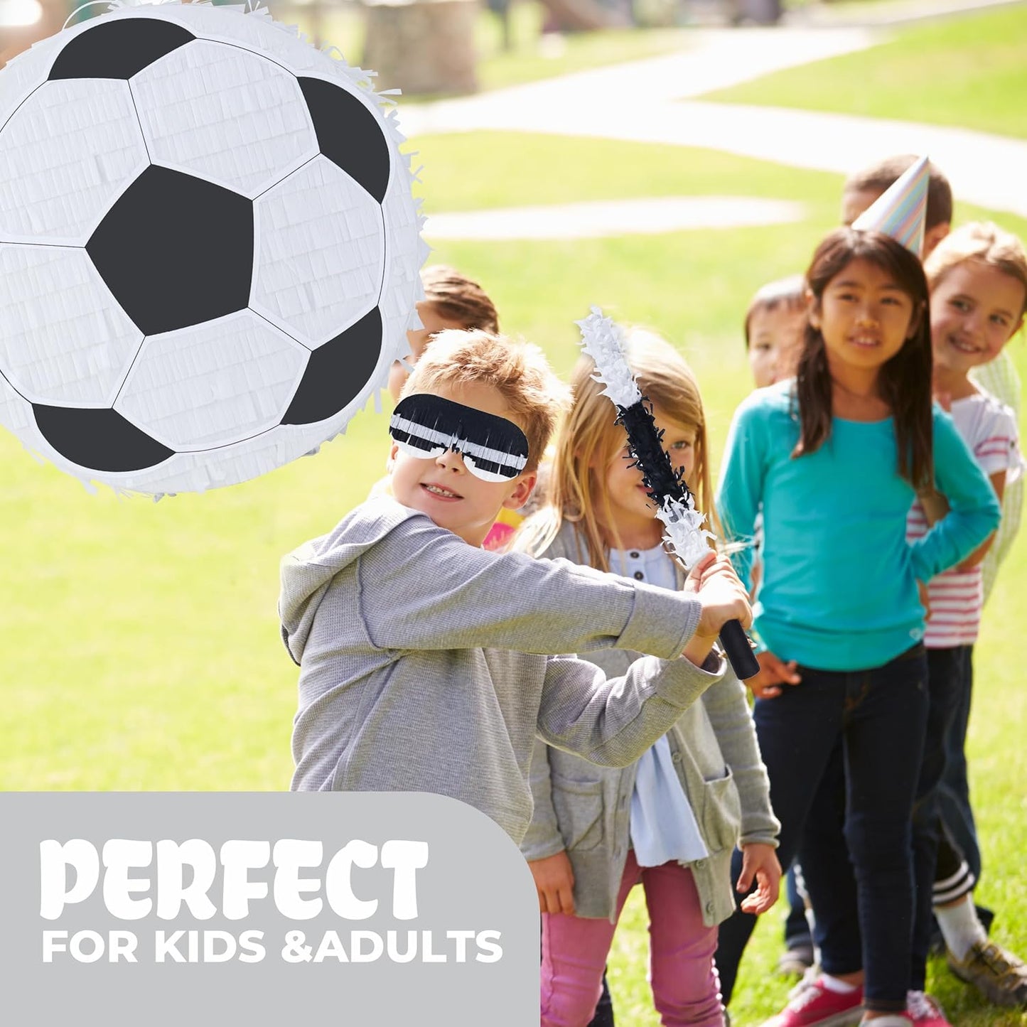 New Soccer Pinata Bundle with a Blindfold and Bat (13"x13"x4"), Soccer Ball Pinata for Birthday Party Boys, Perfect for Birthday Party, Sport Theme Party, Decoration