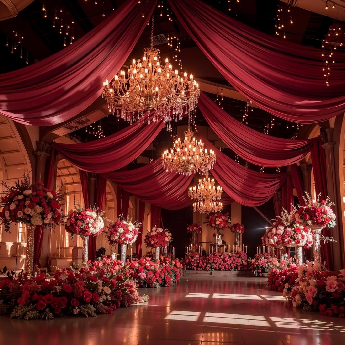 Wedding Arch Draping Fabric, 2 Panels 18FT Burgundy Sheer Backdrop Curtain Chiffon Fabric Drapery Sheer Voile Scarf Draping Panels for Wedding Archway Ceremony Curtain Valance Party Decoration