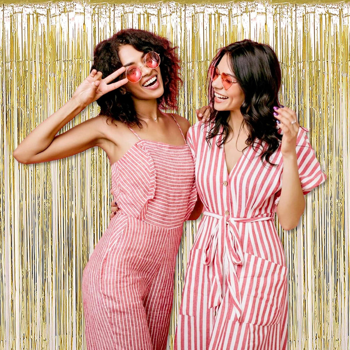 3 Pack Light Gold Foil Fringe Curtains Backdrop, 3.28 x 9.8 Ft Metallic Streamers Tinsel Curtains Background for Photo Booth, Birthday, Halloween, Christmas, Thanksgiving, New Year Party Decorations