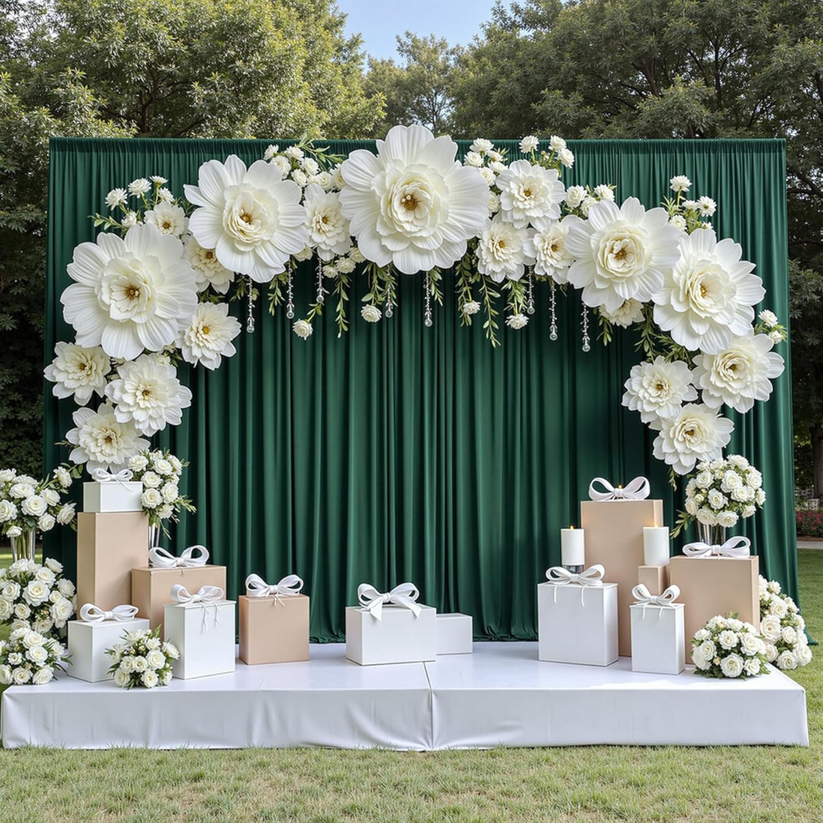 10 ft x 8 ft Wrinkle Free Hunter Green Backdrop Curtain for Parties, Fabric Dark Green Photo Backdrop Drapes 2 Panels 5x10ft for Baby Shower Wedding Birthday Party Photography Curtains