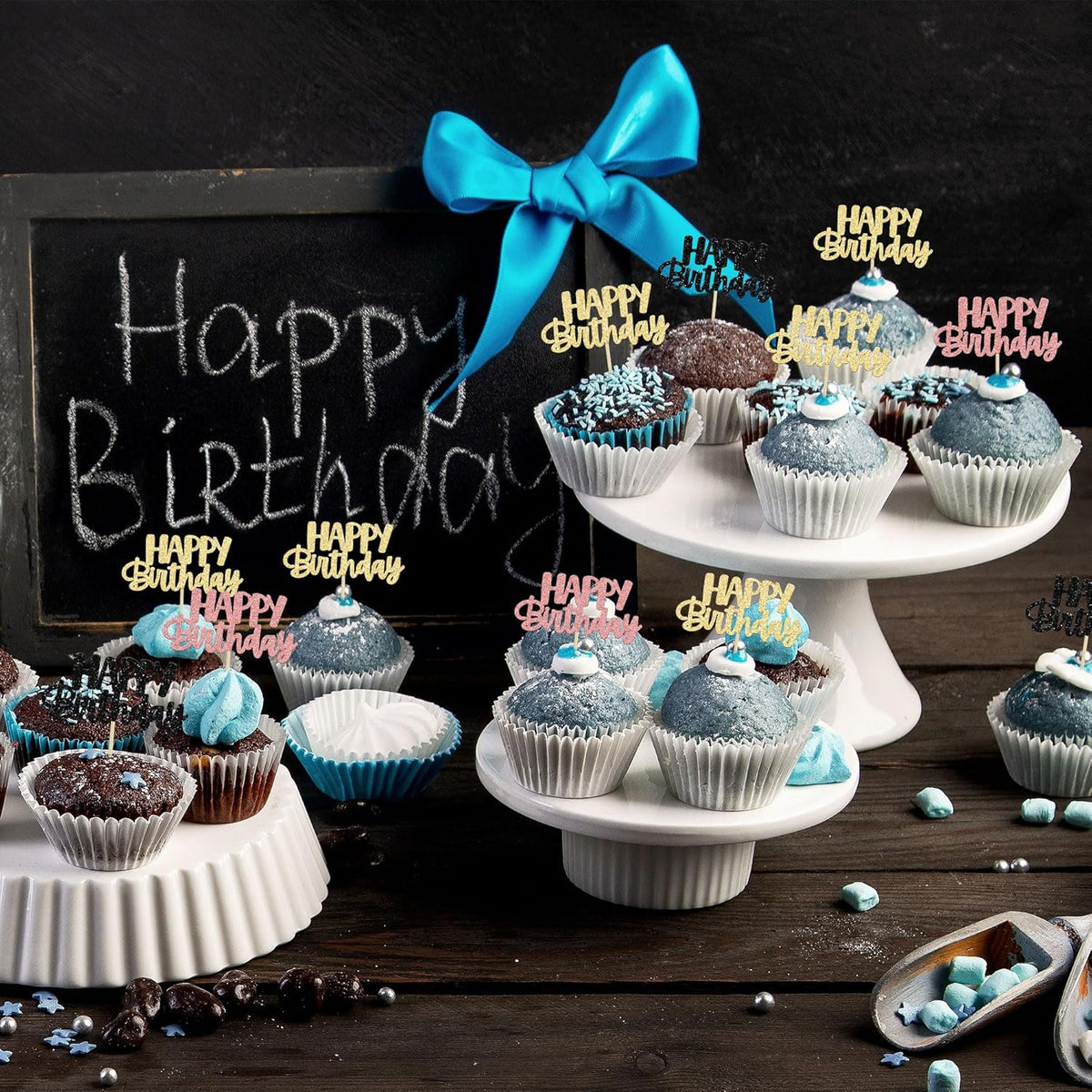 Gyufise 36Pcs Happy Birthday Cupcake Toppers & Picks - Baby Shower & Anniversary Party Supplies
