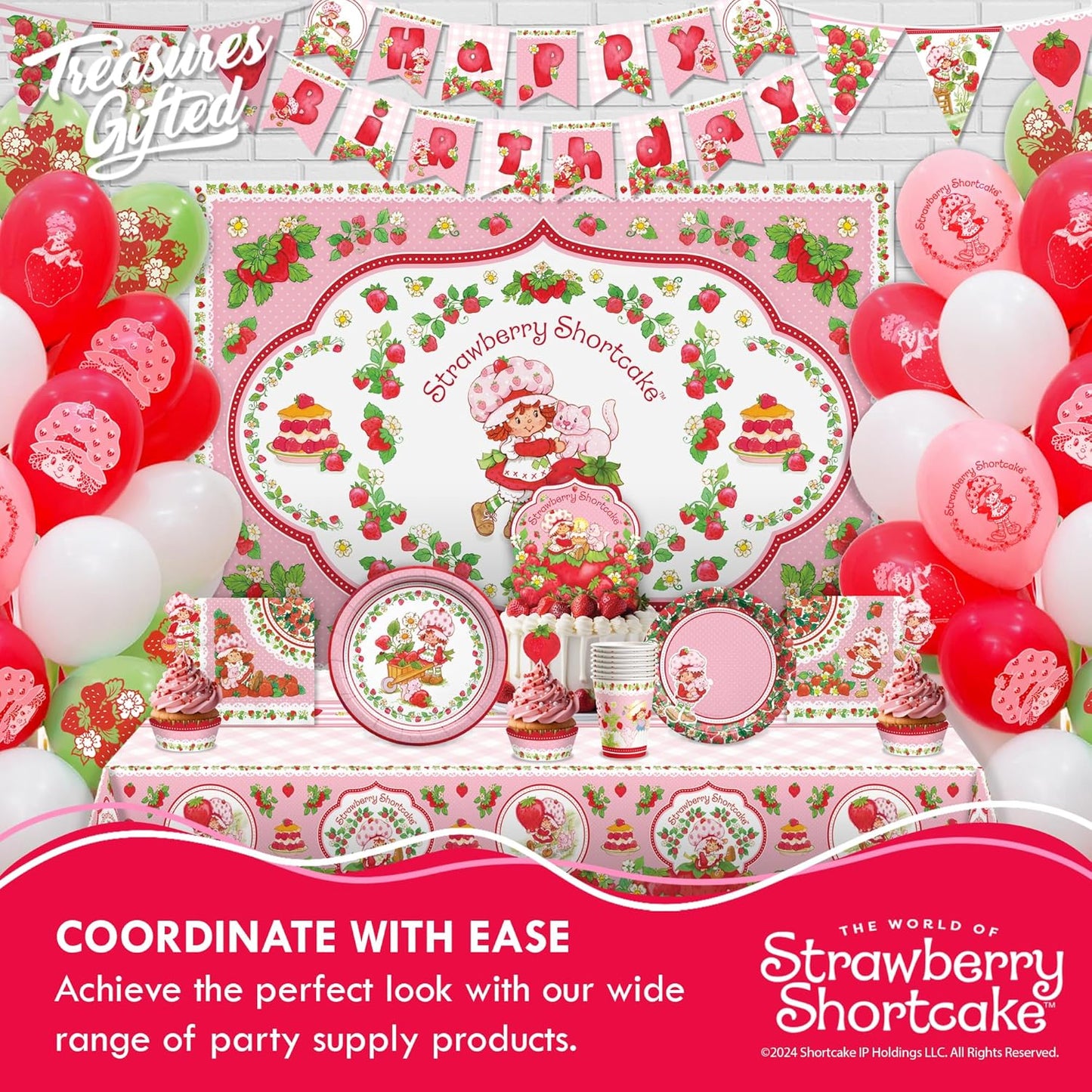 Treasures Gifted Officially Licensed Strawberry Shortcake Cake Decorations - 24 Cupcake Toppers & Wrappers - Strawberry Shortcake Baby Shower Decorations - Birthday Party Supplies