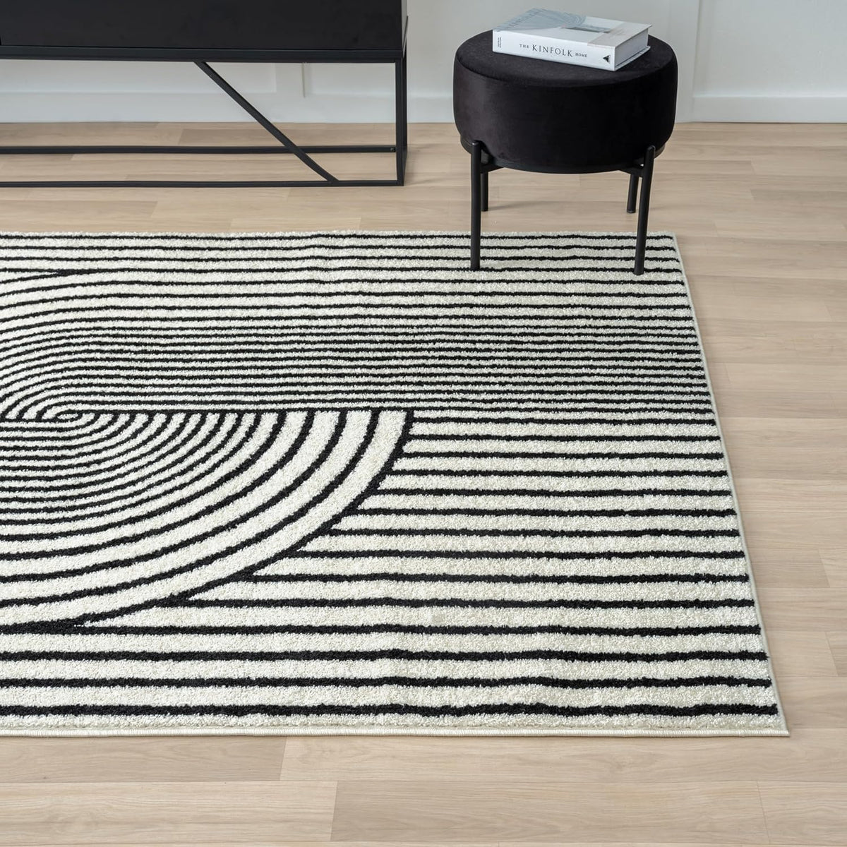 Abani Nuevo Collection Area Rug - Mid-Century Black and White Arch Knot Design - 8' x 10' - for Living Room, Bedroom & Office