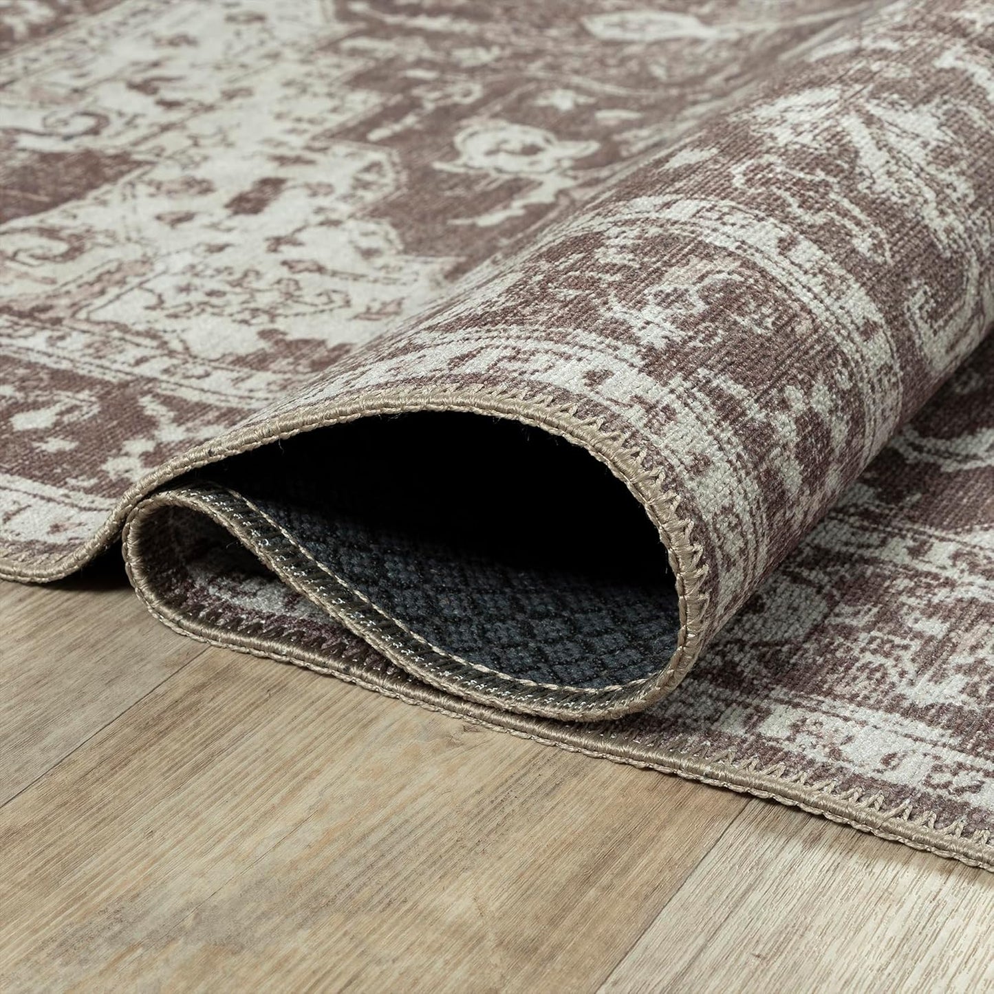 Bloom Rugs Washable Non-Slip 8' x 10' Rug - Dark Brown Traditional Medallion Area Rug for Living Room, Bedroom, Dining Room, and Kitchen - Exact Size: 8' x 10'