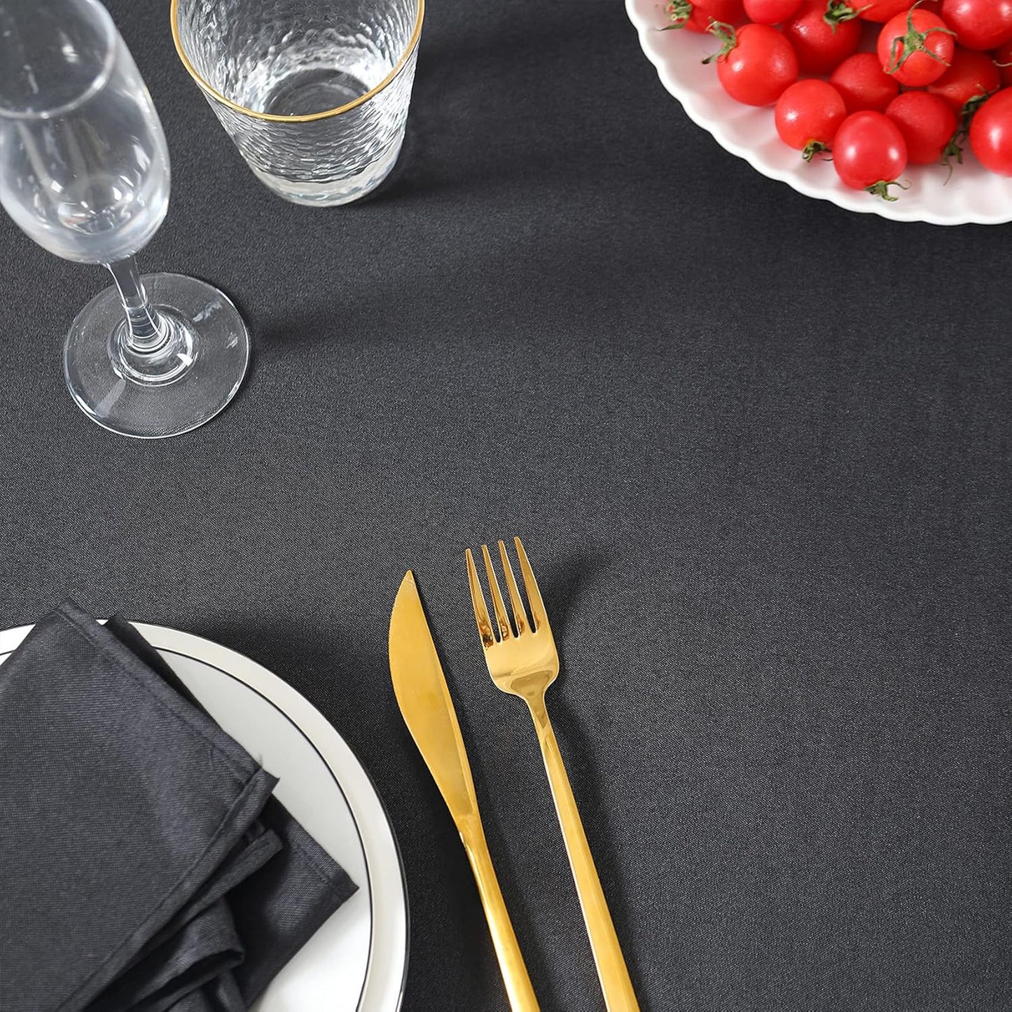 60 inch Round Tablecloth Washable Polyester Table Cloth Decorative Table Cover for Wedding Party Dining Banquet(60 inch,Black)