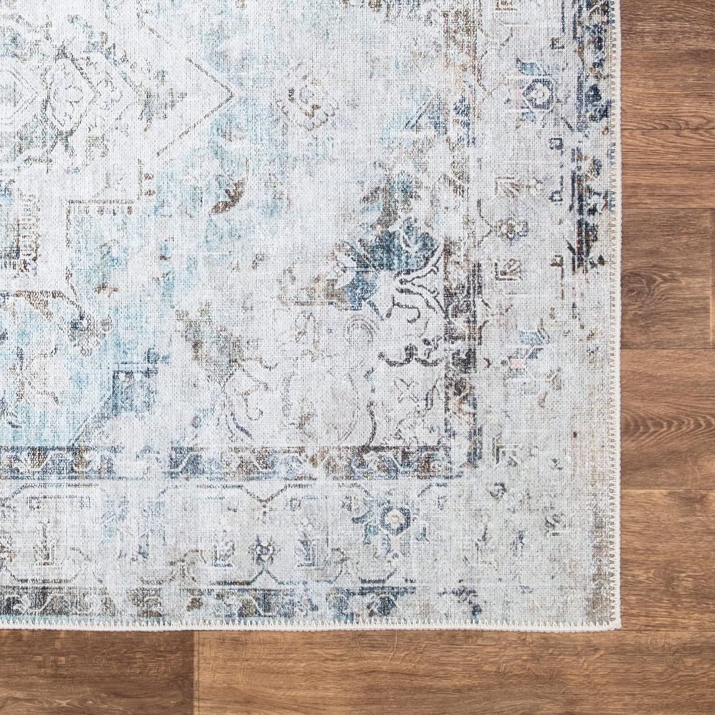 Bloom Rugs Washable Non-Slip 9' x 12' Rug - Beige/Blue Traditional Area Rug for Living Room, Bedroom, Dining Room, and Kitchen - Exact Size: 9' x 12'