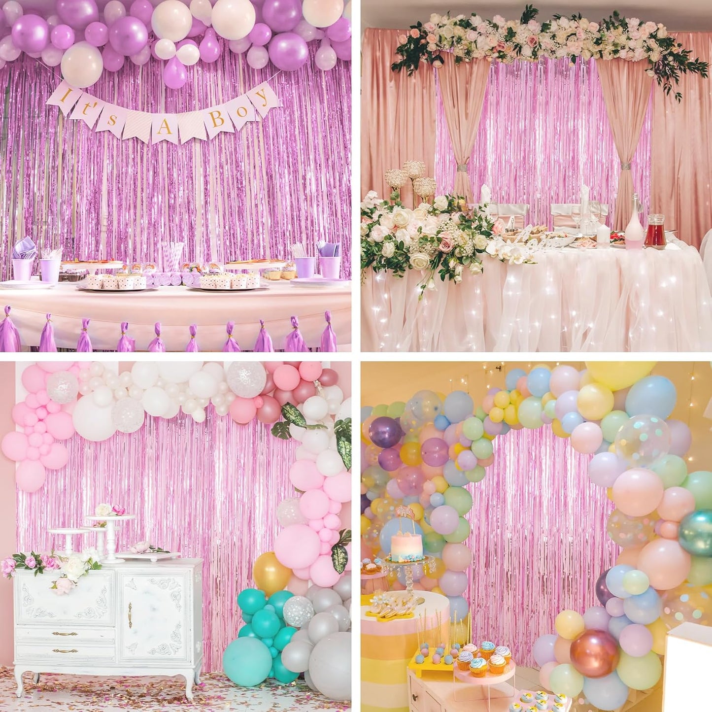 Crosize 7 Pack 3.3 x 9.9 ft Pink Foil Fringe Glitter Curtains Party Decorations, Tinsel Backdrop for Parties, Door Streamers for Birthday, Photo Booth Backdrops, Party Decor