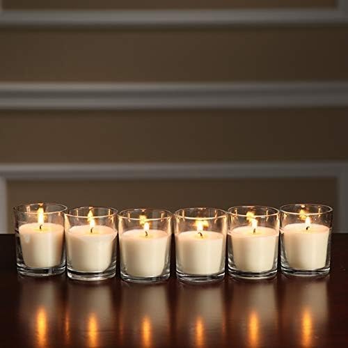 48 Pack White Unscented Clear Glass Filled Votive Candles. Hand Poured Wax Candle Ideal Gifts for Aromatherapy Spa Weddings Birthdays Holidays Party (White)