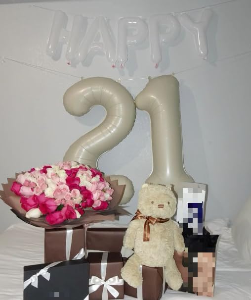40 Inch Big Cream White Number 12 21 Balloon Birthday Decoration, Number 12 21 Helium Balloon 12 21 Celebration, Boy Girl Baby Anniversary Party Graduations Supplies Decorations