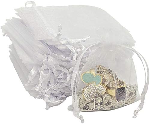 TheDisplayGuys 100-Pack 4x6 White Sheer Organza Gift Bags with Drawstring, Jewelry Candy Treat Wedding Party Favors Mesh Pouch