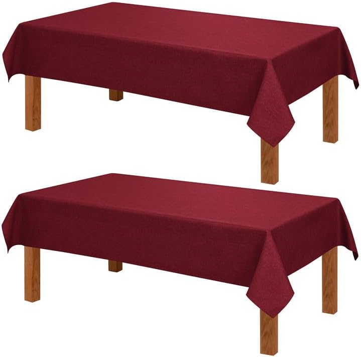 Hiasan Red Faux Linen Rectangle Tablecloth - Wrinkle and Stain Resistant Washable Table Cloth for Kitchen Dining Room Holiday Table Cover for Party Dinner, 2 Pack, 70 x 140 Inch