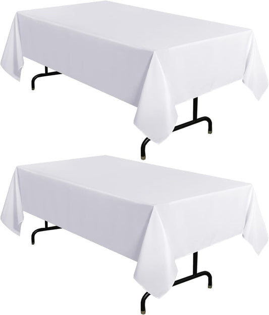 sancua 2 Pack White Tablecloth 60 x 84 Inch, Rectangle 4 Feet Table Cloth - Stain and Wrinkle Resistant Washable Polyester Table Cover for Dining Tables, Buffet Parties and Camping