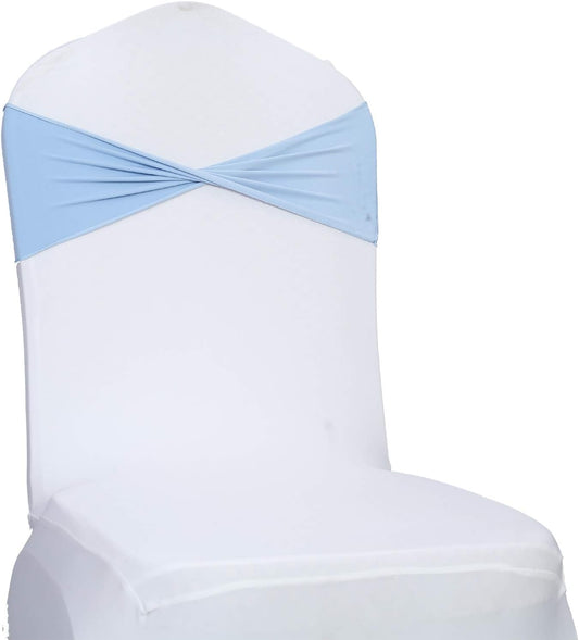 VDS Pack of 25 PCS | Baby Blue | Spandex Chair Sashes Bows Without Buckle | Stretch Elastic Banquet Universal Folding Chair Band Tie with for Wedding Party Conference Celebration Event Decoration
