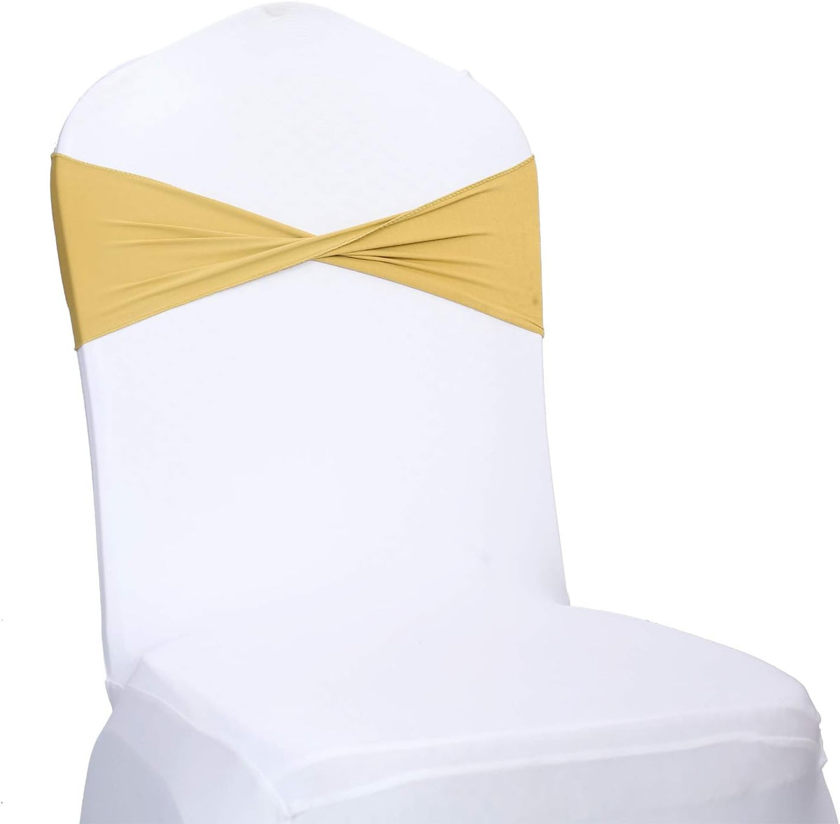 VDS Pack of 75 PCS | Gold | Spandex Chair Sashes Bows Without Buckle | Stretch Elastic Banquet Universal Folding Chair Band Tie with for Wedding Party Conference Celebration Event Decoration