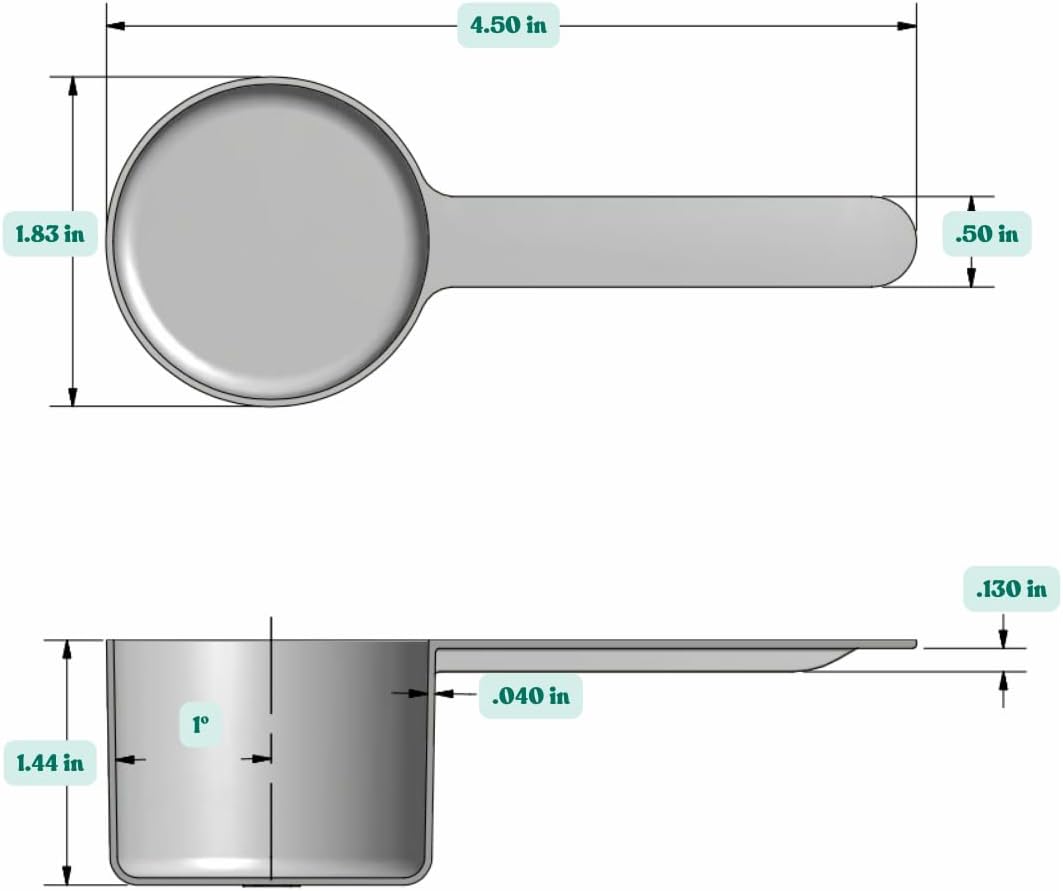 53 mL (1.8 Oz. | 3.58 Tablespoon) Long Handle Scoop for Measuring Coffee, Pet Food, Grains, Protein, Spices and Other Dry Goods (Pack of 5)