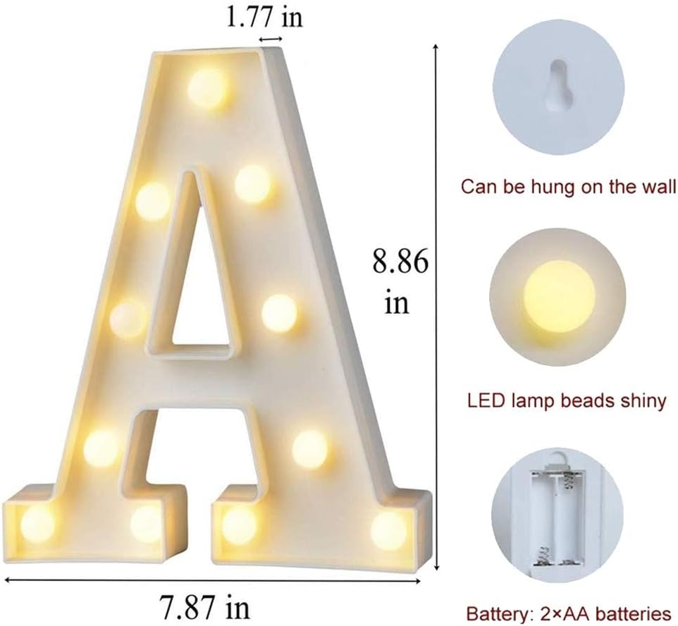 MUMUXI Marquee Light Up Letters Battery Powered LED Alphabet Lights for Party Wedding Birthday Christmas Home Bar Decoration Lighted Sign (A)