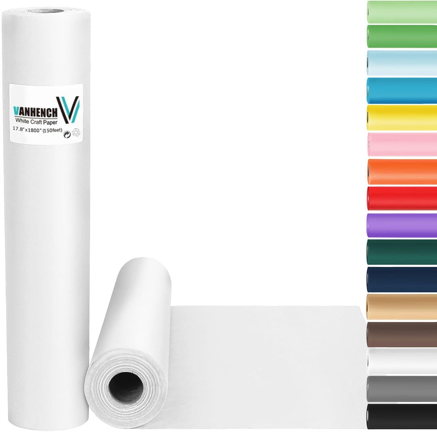 Vanhench White Kraft Wrapping Paper 17.5"×1800", Easel Painting Drawing Paper Roll Kids Art Supplies, Chart Poster Bulletin Board Paper Roll, Floor Covering Arts Crafts Table Wrap