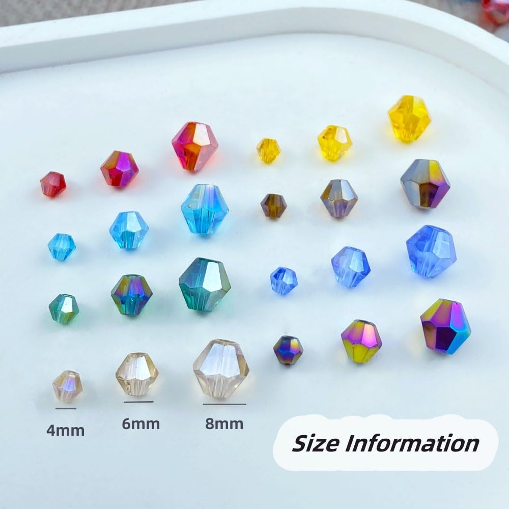 100pcs 8mm Bicone Crystal Glass Beads Loose Spacer Beads Faceted Craft Beads for Jewelry Making DIY Necklace Bracelet Earring Wind Chimes Suncatchers Ornamen(Mixed Color)