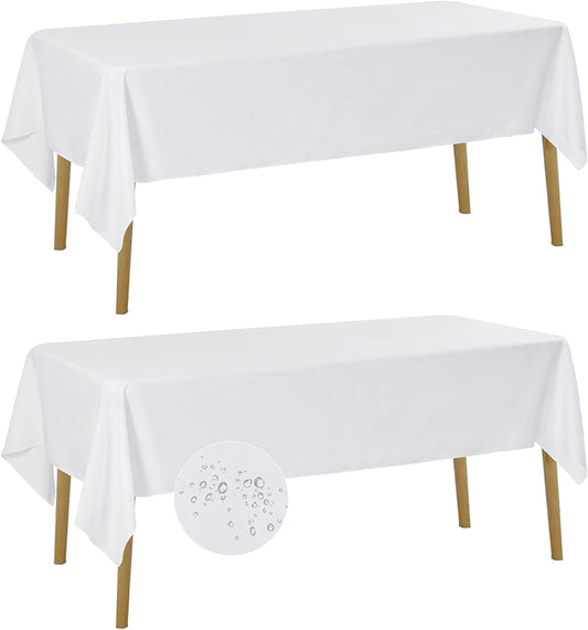 Fokitut 2 Pack Waterproof Rectangle Tablecloth, 60x102 Inch, Stain Resistant and Wrinkle Polyester Table Cloth, Fabric Table Cover for Kitchen Dining, Wedding, Party, Holiday Dinner-White