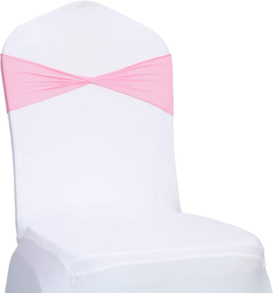 VDS Pack of 75 PCS | Pink | Spandex Chair Sashes Bows Without Buckle | Stretch Elastic Banquet Universal Folding Chair Band Tie with for Wedding Party Conference Celebration Event Decoration