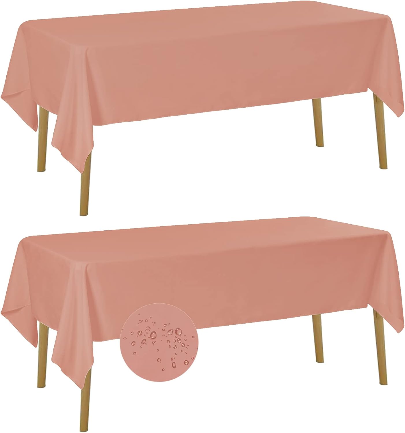 Fokitut 2 Pack Waterproof Rectangle Tablecloth, 60x120 Inch,Stain Resistant and Wrinkle Polyester Table Cloth, Fabric Table Cover for Kitchen Dining, Wedding, Party, Holiday Dinner-Dusty Pink