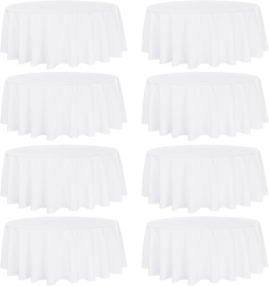 Fivenl 8 Pack Round Tablecloth 90 Inch Round Table Covers Bulk Washable Polyester Fabric Round Table Clothes for Wedding Party Reception Banquet Buffet Restaurant (White, 90 Inch)