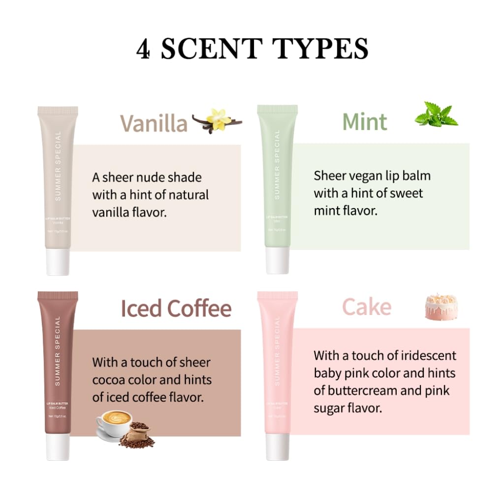 Summer Hydrating Lip Butter Balm Set - Ultra-Nourishing with Shea & Olive Butter，Soothes & Repairs Dry Lips, Non-Sticky Long-Lasting Moisture(Lced coffee&Cake,Pack of 2)