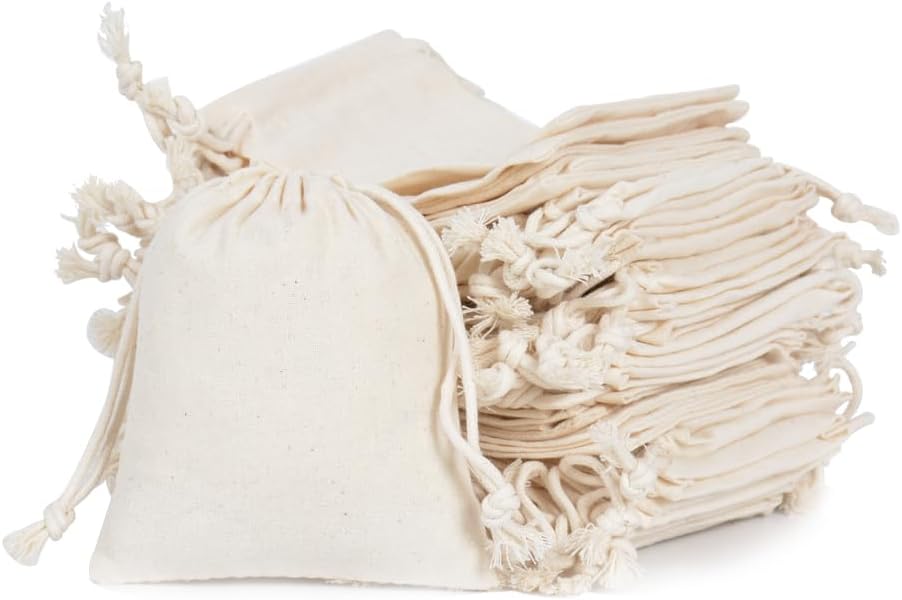 gobyhumm 20 Pieces Pure Cotton Drawstring Bags Muslin Bags Sachet Bag for Home Supplies （4.0 * 4.7"）