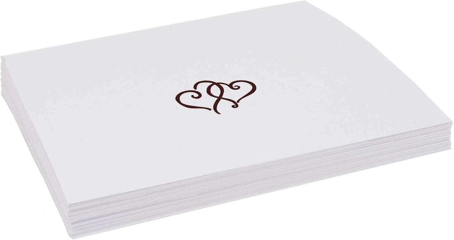 Linked Hearts Place Cards, Chocolate (Choose Color), Set of 60, Pre-cut and Scored - Wedding, Party, Dinner, and Special Events - Made in the USA