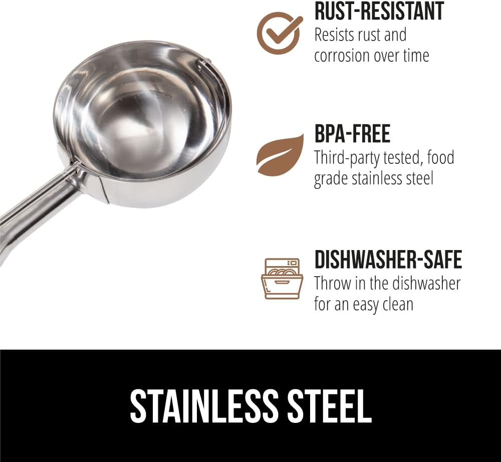 GORILLA GRIP Stainless Steel Multipurpose BPA-Free Spring Scoop, 1 TBSP, Melon Ballers, Cookie Dough Scoops, Perfect Portion Sizes, Easy Squeeze and Clean Release, Scooper Size 60, White