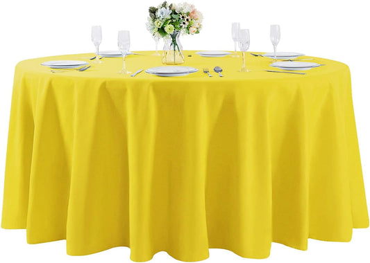 132 inch Round Tablecloth Washable Polyester Table Cloth Decorative Table Cover for Wedding Party Dining Banquet（132 inch, Yellow）