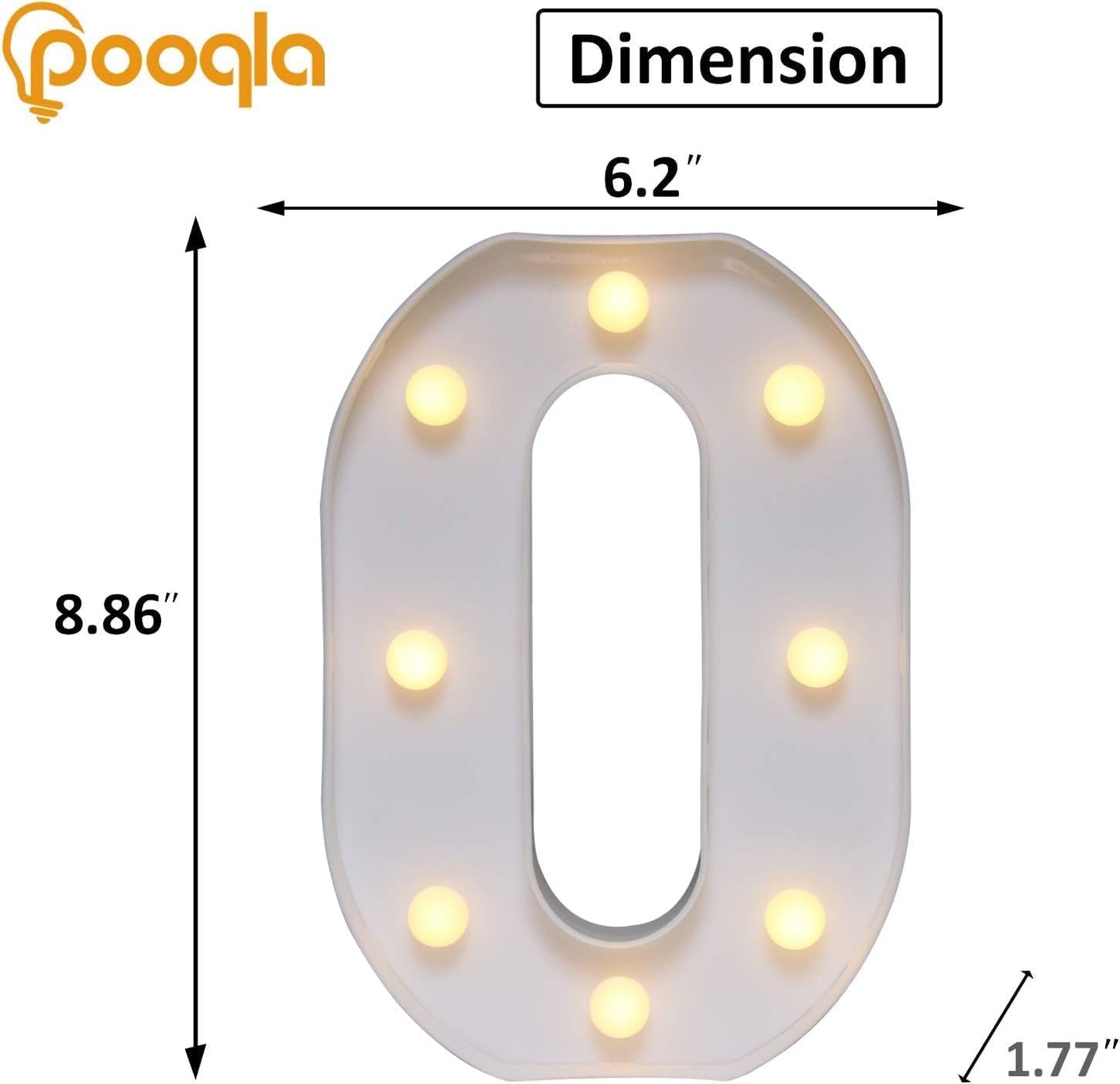 Pooqla LED Marquee Letter Lights, Warm White and Cool White Decorative Lighted Letters, Light Up Alphabet Letters for Boys Girls, Party, Wedding, Bar, Night Light, Birthday Decoration, Letter O