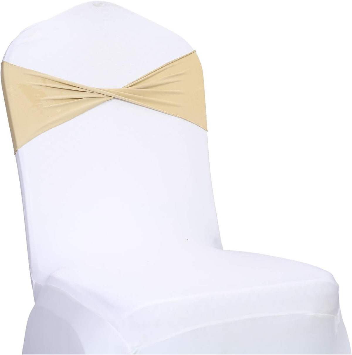 VDS Pack of 10 PCS | Champagne | Spandex Chair Sashes Bows Without Buckle | Stretch Elastic Banquet Universal Folding Chair Band Tie with for Wedding Party Conference Celebration Event Decoration