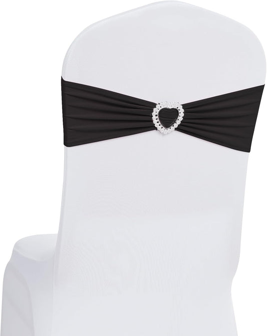 Howhic Pack of 30 Spandex Chair Sashes Bows Stretch Chair Cover Band with Buckle Slider Universal Elastic Chair Ties for Wedding Banquet Party Event Decoration (Black)
