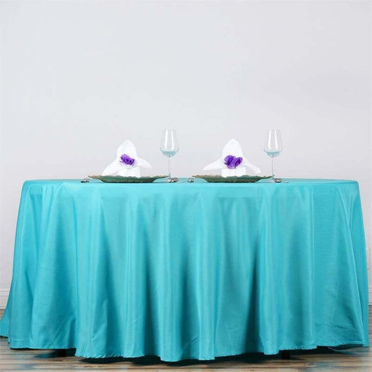 Efavormart Round Tablecloth, 132 Inch Stain & Wrinkle Resistant Washable Table Cloth, Decorative Polyester Fabric Table Cover for Banquet, Wedding, Dining- Turquoise